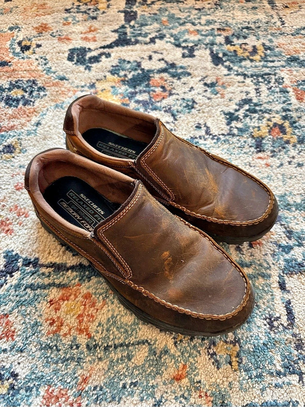 Men's Skechers Relaxed Fit Leather Slip-On Sneakers Brown US 9.5